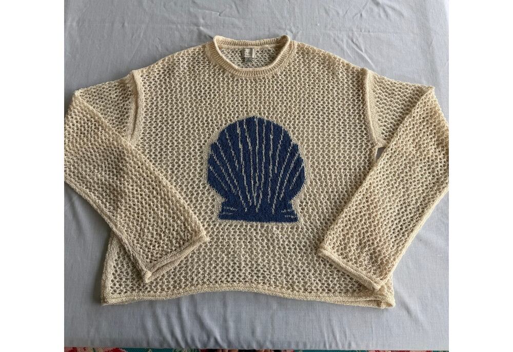 CoastalGrandma Boho Cottagecore A New Day Seashell Crochet Open-Knit Sweater M
